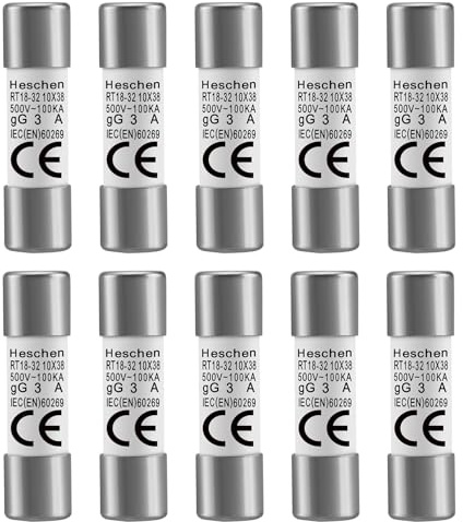 Heschen Tubo cilíndrico de cerámica de enlace de fusible, RT18-32 (RO15), 10 * 38 mm, 3A 500V, CE, Pack de 10