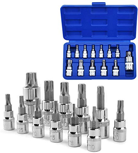 Sukudon 13 Pcs Torx Bit Socket Set T8-T70 S2 Acier Clés à Douille Hexagonal Torx Socket Shank Tool Tournevis Bit Set