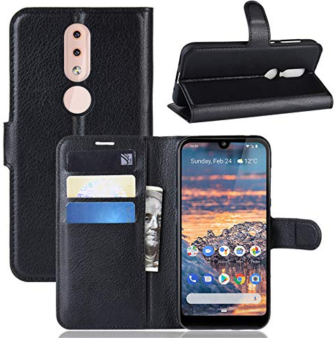 betterfon Handyhülle Kompatibel mit Nokia 4.2 | Premium Qualität TPU Klapphülle für 4.2 mit Kartenfächern | Magnetverschluss Handyhülle | Schwarz