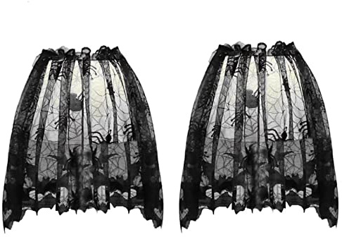 Orgrimmar 2 PCS Halloween Spider Web Lamp Shades Topper Lace Cobweb Window Door Fireplace Mantle Scarf Cover with 2 PCS Ribbon for Halloween Themed Party Decoration, 20 x 60