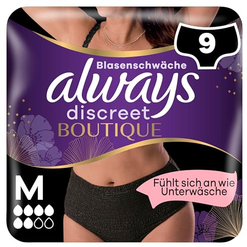 Always Discreet Boutique Inkontinenz-Höschen Plus Schwarz, Frauen, M, 9 Höschen, Fühlt Sich An Wie Unterwäsche, Super Saugfähig, Das Design Schmiegt Sich Ihrem Körper An für Eine Angenehme Passform