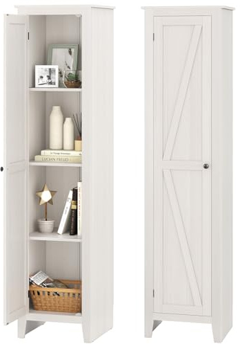 Giantex 72-Inches Narrow Storage Cabinet, Tall Bathroom Floor Cabinet with 4 Shelves, Barn Door, Anti-tilt Device, Raised Feet, Slim Storage Unit for Small Spaces, Living Room, Home Office, Kitchen