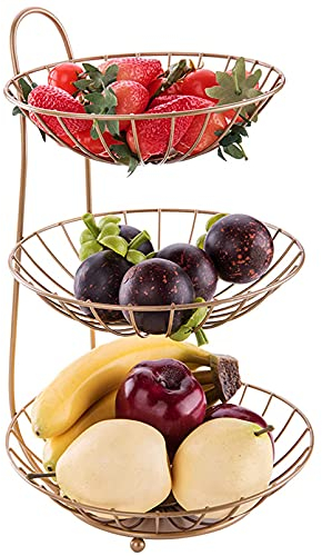 ZJYWMM Fruit Baskets Made of Metal with 3 Storey for Fruits & Vegetables - Fashion Modern Fruit Bowl Iron Wire Fruit Stand - Fruit Etagere Vegetable Shelf for Storing and Organizing Fruit