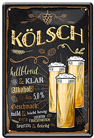 helges-shop Kölsch Blechschild - Retro Deko Metallschild Zubehör Ausstattung für Bar Kneipe Theke Kellerbar Partyraum Partykeller Biergarten Man Cave Pub - Bier Geschenke für Männer - 20x30cm