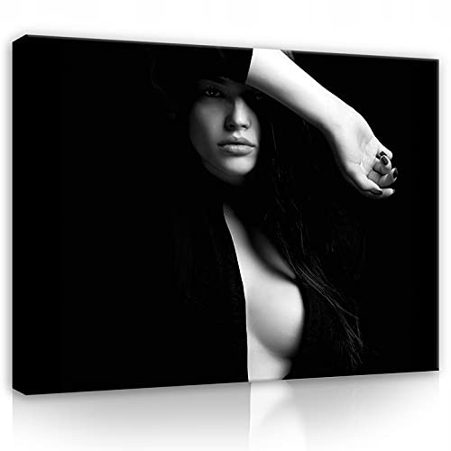 WallArena Leinwand Bilder - Lippen Frau schwarz Sexy Glamour - 80x60 cm | Leinwandbilder, Bild auf leinwand, Wandbild XXL groß Wandbilder für Wohnzimmer Schlafzimmer Wohnzimmerbilder