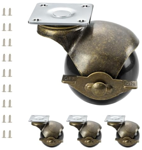 5.1 cm Kugelrollen-Set, 4 Stück, Vintage-Möbelrollen mit Bremse, Kugelrollen für Schrank, Tisch, Kommode, Ottomane, DIY-Projekt, Drehgelenk, strapazierfähig, Montagehöhe 5.1 cm