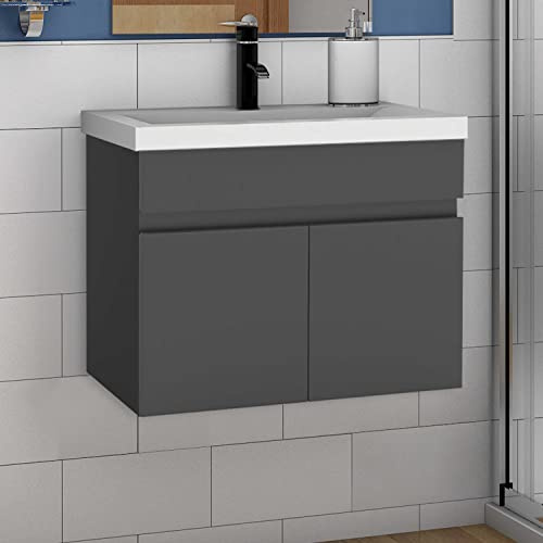 Aica Sanitär Badmöbel Set 60 cm Unterschrank Waschbecken Keramik dick Gäste WC Anthrazit Matt