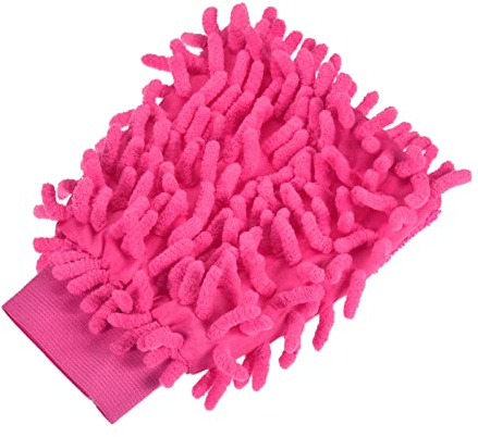 sourcing map Microfiber Chenille Mitts Reusable Scratch-Free Cleaning Gloves Wash Sponge for Home Kitchen, Rose Red
