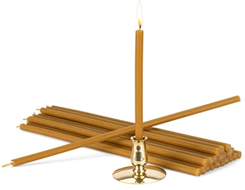 NKlaus Kerzenhalter Bienenwachs, Messing, 40g, 24,5cm, Gold, Gelb, 21 Stück | Tropffrei; Höhe: 245mm; Durchmesser: 7mm; Höhe: 34mm; Durchmesser: 50mm; Gewicht: 40g
