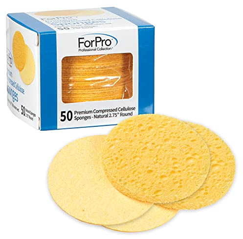 ForPro Premium Compressed Facial Sponges, 50-Count Cellulose Sponges for Facial Cleaning, Exfoliating and Makeup Removal, 2.75 Round, Natural
