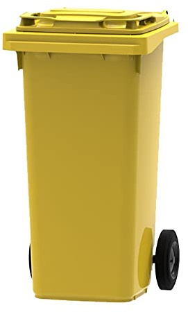 ESE France Conteneur Poubelle à déchets 2 roues - 120L - Robuste et Économique - 100% Recyclé - Jaune - Fabriqué en France