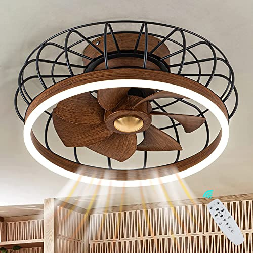 KZT ventilador de techo con luz retro led lámpara de techo con ventilador y mando a distancia lámpara de techo industrial vintage jaula ventilador lámpara para salón comedor ventilador luz