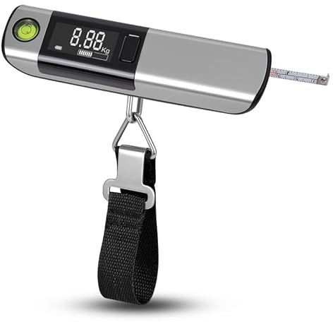 Flintronic Bilancia per Valigie Multifunzione, Bilancia Digitale Pesa Valigia LCD Display, Bilancia Valigie da Viaggio 50kg/110lb, Bilancia per Valigia con Metro a Nastro/Livello di Spirito