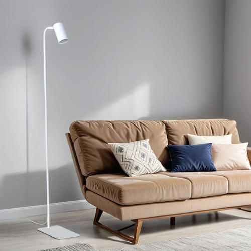 Golvlampa läslampa vardagsrum, vit, metall, spotlight, justerbar, kabelströmbrytare, GU10, smal, H:126 cm, minimalistisk, golvlampa, läslampa, sovrum