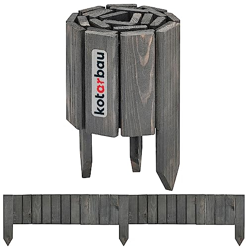 KOTARBAU® 1 STK. Rollborder 15 x 110 cm Holzzaun Anthrazit Beeteinfassung aus Kiefernholz Flexibler Gartenzaun Rasenkanten Gartenpalisade Zuschneidbar Dekorieren Zaunpfosten Umzäunung