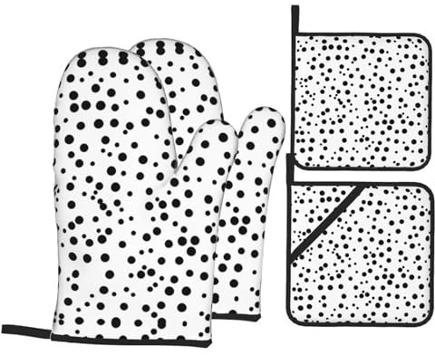 Lot de 4 maniques noires et blanches à pois pour cuisine, maniques imperméables, résistantes à la chaleur, pour griller, cuisiner, cuire
