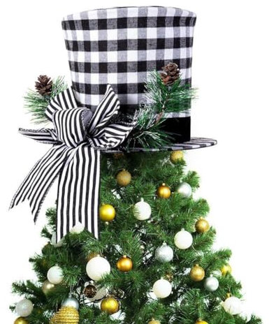 Hrippy Weihnachtsbaumtopper Hut Einziehbarer Weihnachtsbaumtopper Klassischer Klassischer Plaid - -Hut Großem Bogen Für Urlaubspartydekoration