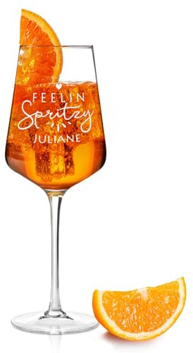 GRAVURZEILE Leonardo Aperol Glas mit Gravur - Feelin Spritzy - Personalisiert mit Namen - Geschenkidee für Aperol Spritz & Cocktail Liebhaber - Weinglas für Sangria & Lillet - Farbe: Puccini