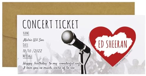 CJ&M Tarjeta para rascar para concierto o festival, boleto musical sorpresa, personalizable, concierto, cumpleaños, Navidad