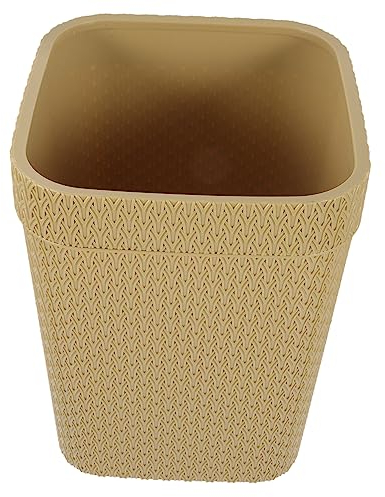 Warmhm Wicker Storage Basket Trash Bin Kitchen Garbage Can Vintage Paper Waste Container Home Trash Bucket Retro Style Waste Paper Bucket Without Lid Yellow