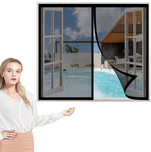 Fliegengitter Fenster 140 x 175 cm, Insektenschutz Selbstklebendes Fliegengitter für Fenster, Magnetische Adsorption für Alle Arten von Fenstern, Schwarz