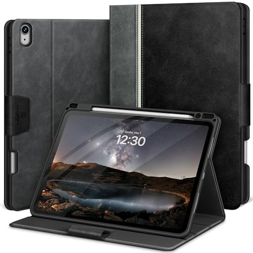 KingBlanc Hülle für iPad Air 13 Zoll M4/M3/M2 Schwarz | Design im Notizbuchstil, Stifthalter, PU Leder, Verstellbarer Ständer, Auto Schlaf/Wach, Unterstützt Pencil Pro/USB-C