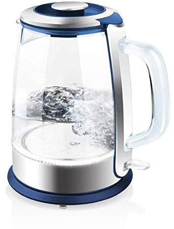 Bollitore elettrico in vetro da 1,5 l, bollitore ecologico con LED illuminato, bollitore senza fili con coperchio e base interni in acciaio inossidabile, spegnimento automatico rapido e protezione