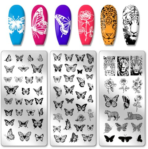 PH PandaHall 3 pz Stamper per Unghie con Farfalle, Lion Tiger Nail Stamping Plate Nail Art Stencil Stampa Stencil per Unghie per Nail Art Design