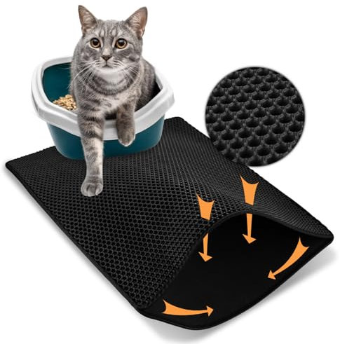 ISOISL Katzenklo Matte 78cm*60cm Katzenstreu Matte Wasserdichte Katzenklo Unterleger Waben Design Katzenklo Vorleger Doppelte Schichte Entwurf Bienenwabe Matte Katzenmatte