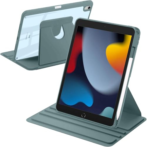 A-BEAUTY Custodia Rotante Compatibile con iPad 9a/8a/7a Generazione 10,2 2021/2020/2019 / iPad Air 10.5 (3a Generazione 2019) / iPad Pro 10,5 Pollici 2017, Verde Scuro