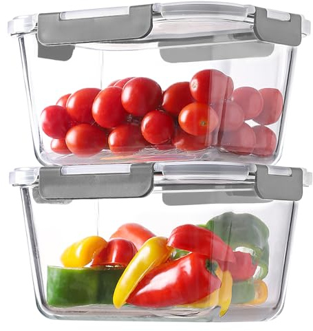 4 Pieces 63oz Large Glass Food Storage Containers with Lids for Meal Prep