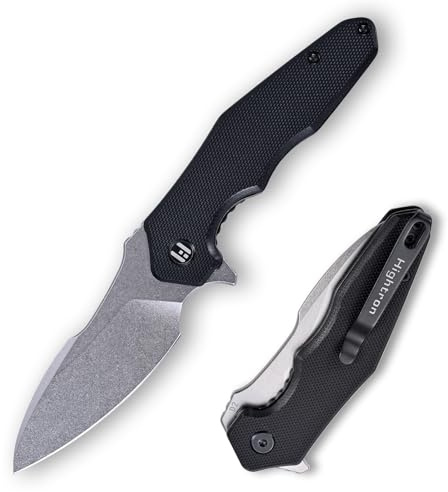 Hightron MINI VENTURA Taschenmesser für Herren, Flipper-Klappmesser mit 7.24CM Scharfer Stonewashed-Klinge aus D2-Stahl & G10-Griff, Kleines Taschenmesser mit Taschenclip für den Außenbereich, Schwarz