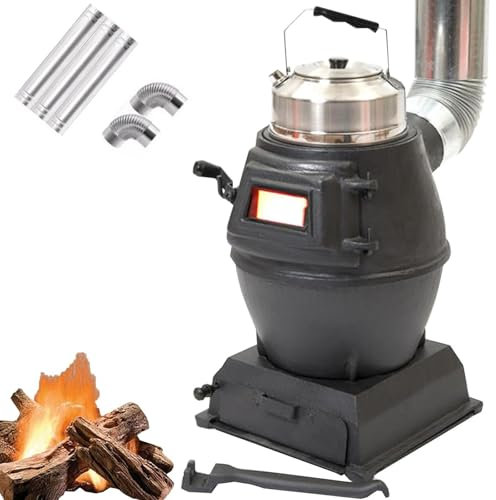 Estufa de hierro fundido con calefacción de leña para interiores, refugio, calefacción, cocina, barbacoa, cocina sin humo con ventana de visión, estufa de leña pequeña para tienda de campaña