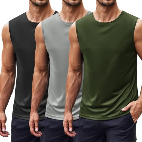 COOFANDY Tanktop Herren 3er Pack Achselshirts Gym Workout Männer Sommer Tank Tops Schwarz/Hellgrau/Armeegrün L