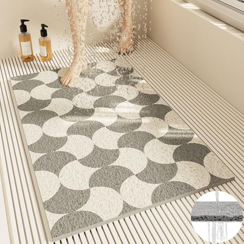 Surwin Duschmatte rutschfest, Weich Komfort Duschmatten, Moderner Stil Waschbar PVC-Luffa Badewannenmatte für Nassbereiche Pflegeleicht Schnell Trocknend rutschfeste (80x120cm,Grau gewellt)