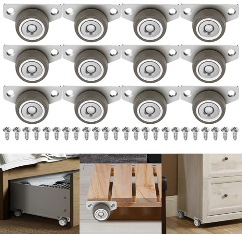 12 Pcs Side Mount Casters 1.25inch Small Caster Wheels Non Swivel Rigid Furniture Wheels Mini Little Fixed Caster Wheel for Rubbish Bins, Drawers, Trays, Under Bed Storage Bins, DIY Project