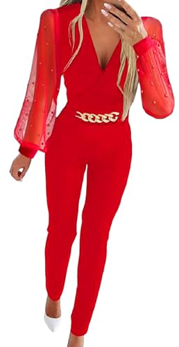 Jumpsuit Damen Elegant Festlich Pailletten Overall Glitzer Hochzeit Hosenanzug Playsuit Party Lang Romper Langarm Sexy Hohe Taille Clubwear Jumpsuits