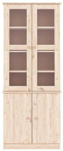 Gecheer Vitrinenschrank, Highboard mit viel Stauraum, Bücherschrank, Wohnzimmerschrank, Hochschrank, Beistellschrank, ALTA 77x35x186,5 cm Massivholz Kiefer