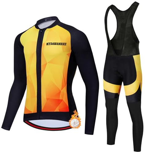 Completo Ciclismo Uomo Abbigliamento Bici MTB Invernale Tuta da Ciclista Termico Vello,Maglietta Bicicletta Giacca Manica Lunga e Salopette Pantaloni con 19D Gel Imbottiti,Completi Maglia da Ciclo