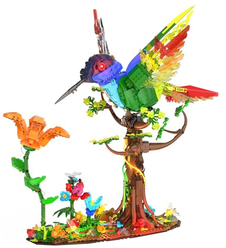 Brihappen Mechanischer Kolibri Bausteine Set mit Lichtern für Erwachsene, Vogel-Modell Klemmbausteine Bauspielzeug für Wohnzimmer Büro Deko, Geschenk für Jugendliche Mädchen Jungen