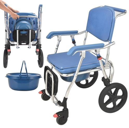 LESBJFDM Toilettenstuhl Höhenverstellbar, Toilettenstuhl Mit Rollen 150kg, Duschstuhl Mit Rollen Klappbar, Gibt Es Klappbare Toilettenstühle Mit Höhenverstellbaren Beinen Duschstuhl Mit Räder