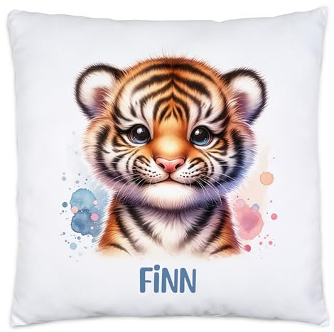 Kissen mit Waschbär für Kinder mit Namen Personalisiert | Kinderkissen mit Wunschname Kuschelkissen Waschbär-Motiv | Geschenk Mädchen Junge | Kinderzimmer Deko Dekokissen 40x40cm inkl. Füllung