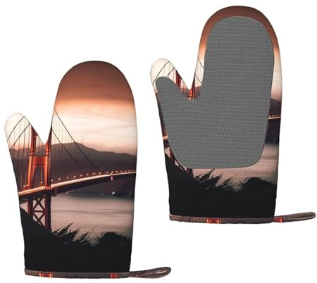 Lot de 2 gants de cuisine en silicone Golden Gate Bridge résistants à la chaleur jusqu'à 250 °C, gants de cuisine antidérapants pour la cuisine, la pâtisserie, les essentiels de cuisine
