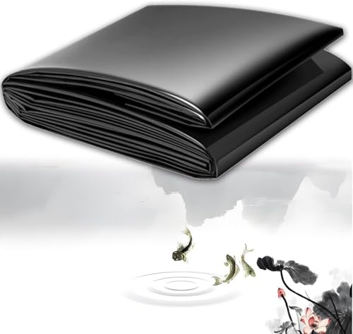 Pond Liner Flexible Black Pond Liner 0.2mm UV and Weather Resistant HDPE Material Heavy Duty Outdoor Tarpaulin Anti Seepage Membrane Film for Streams Fountains Koi & Fish Pools(13X33FT)