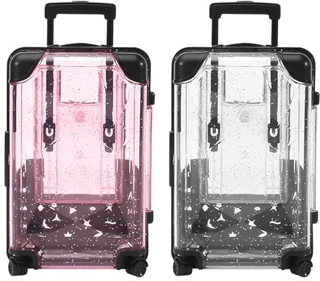 Riceel Mini Koffer Geschenkbox, 2 Stück Reise Geschenk Reisekoffer Miniatur 12.5x8x4.5cm Kreative Koffer Spardose Kreative Geschenkbox für Geld & Gutscheine Transparentes Weißes und Rosa