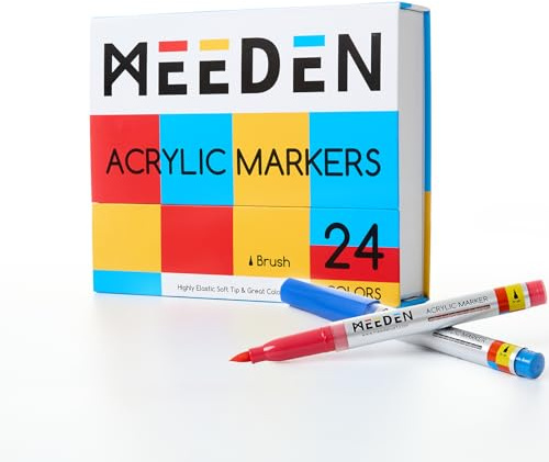 MEEDEN Rotuladores acrílicos: rotuladores acrílicos de 24 colores con punta de pincel y control automático de la tinta. Marcador de pintura acrílica a base de agua, de secado rápido para artistas y