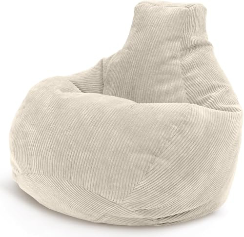 Green Bean® Sitzsack mit Rückenlehne 80x80x90cm - Gaming Chair mit 230L Füllung Cordstoff - Bean Bag Bodenkissen Lounge Sitzhocker Relax-Sessel Gamer Gamingstuhl Beige