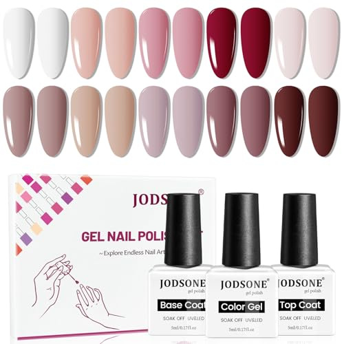 JODSONE Set di 10 lucidanti per unghie in gel con base e top coat bianco, rosa, viola e gel rosso, per tutte le stagioni