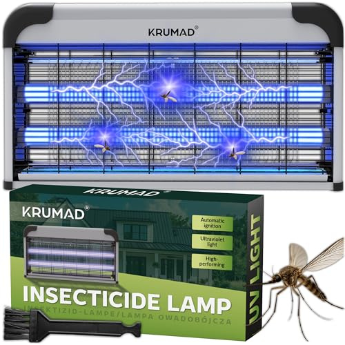 KRUMAD Insektenvernichter Elektrisch, Fliegenfalle, Fliegen Fänger | 30W, mit Kette zum Aufhängen, 300m², Mückenlampe mit Kabel, UV LED Lampe, 220-240V, 50/60H, Metall, Kunststoff, ohne Rauch