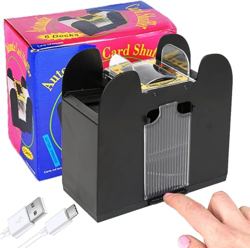 Dacefloy Automatischer Kartenmischer für 6 Decks - USB-C & Batteriebetrieb, Elektrischer Kartenschlucker für Pokerabende und Spieleabende
